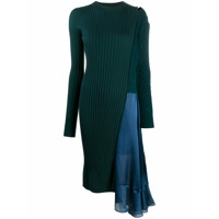 Sacai Vestido de tricô com babados na saia - Azul