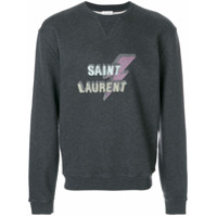 Saint Laurent Blusa de moletom com logo - Cinza