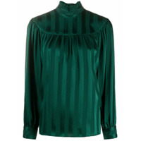 Saint Laurent Blusa gila alta com listras verticais - Verde