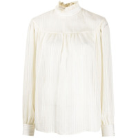 Saint Laurent Blusa gola alta de seda com listras - Branco