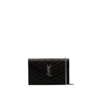 Saint Laurent Bolsa carteira Envelope de couro com alça em corrente - Preto