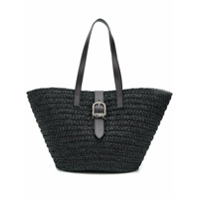 Saint Laurent Bolsa tote de ráfia com detalhe de fivela - Preto