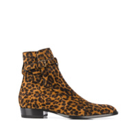 Saint Laurent Bota Wyatt Jodhpur com animal print - Marrom