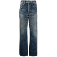 Saint Laurent Calça jeans cintura alta com efeito desbotado - Azul