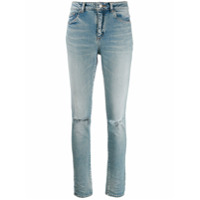 Saint Laurent Calça jeans cintura alta com joelho rasgado - Azul