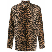 Saint Laurent Camisa de seda com estampa leopardo - Marrom
