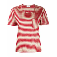 Saint Laurent Camiseta com listras e bolso no busto - Vermelho