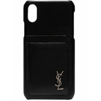 Saint Laurent Capa para iPhone X de couro com logo - Preto