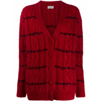 Saint Laurent Cardigan de lã com listras - Vermelho