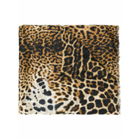 Saint Laurent Echarpe de seda com estampa leopardo - Preto