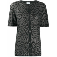 Saint Laurent leopard-print crew-neck T-shirt - Cinza