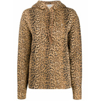 Saint Laurent Moletom de algodão com capuz e estampa de leopardo - Marrom