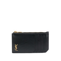 Saint Laurent Porta-cartões com zíper e placa de logo - Preto