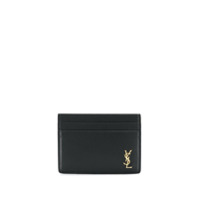 Saint Laurent Porta-cartões de couro com placa de logo - Preto