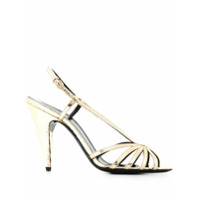Saint Laurent Sandália de tiras com fechamento no tornozelo - Dourado