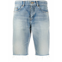 Saint Laurent Short jeans com acabamento desfiado - Azul