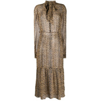 Saint Laurent Vestido de seda translúcido com estampa de leopardo - Neutro