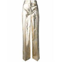 Sara Battaglia Calça pantalona com estampa de folhas - Dourado