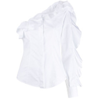 Sara Battaglia Camisa decote ombro único com babados - Branco