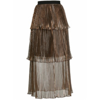 Self-Portrait Saia metálica com pregas - Marrom