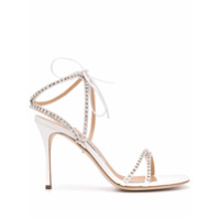 Sergio Rossi Sandália de tiras com aplicações de cristais - Branco