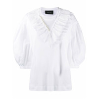 Simone Rocha frill puff sleeve beaded blouse - Branco