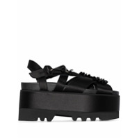 Simone Rocha Sandália flatform de couro com flores - Preto