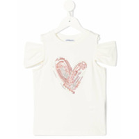 Simonetta Camiseta com coração e vazado nos ombros - Branco