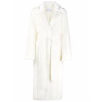 Stand Trench coat com amarração na cintura e pelos - Branco