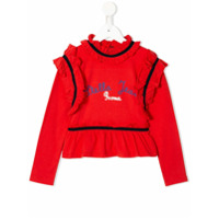 Stella Jean Kids Camiseta com estampa de logo e detalhe de babados - Vermelho