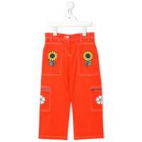 Stella McCartney Kids Calça jeans reta com bordado floral - Vermelho
