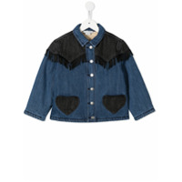 Stella McCartney Kids Jaqueta jeans com franjas contrastantes e forro de pelos - Azul