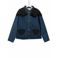 Stella McCartney Kids Jaqueta jeans com franjas contrastantes e forro de pelos - Azul