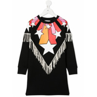 Stella McCartney Kids Vestido de moletom com estrelas e franjas - Preto
