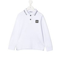 Stone Island Junior Camisa polo mangas longas com patch de logo - Branco