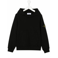 Stone Island Junior Moletom com capuz e patch de logo - Preto