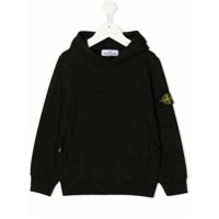 Stone Island Junior Moletom com capuz e patch de logo - Preto