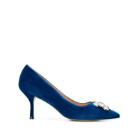 Stuart Weitzman Sapato de veludo com cristais na fivela - Azul