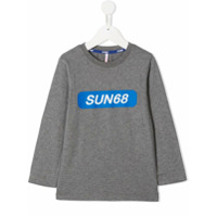 Sun 68 Kids Camiseta decote careca com estampa de logo - Cinza