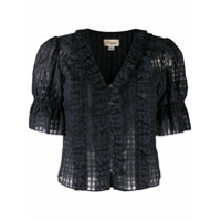 Temperley London Blusa translúcida com mangas curtas e bordado - Azul