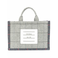 Thom Browne Bolsa tote xadrez com detalhe de 4 listras - Cinza