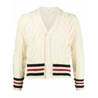 Thom Browne Cardigan de tricô com acabamento de listras - Branco