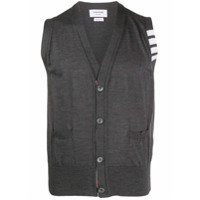 Thom Browne DARK GREY FINE MERINO WOOL V-NECK 4-BAR VEST - 025 DARK GREY