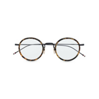 Thom Browne Eyewear Armação de óculos redonda com efeito tartaruga - Marrom