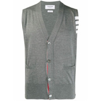 Thom Browne MEDIUM GREY GREY FINE MERINO WOOL V-NECK 4-BAR VEST - 035 MED GREY