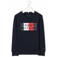 Tommy Hilfiger Junior Moletom decote careca com estampa de logo - Azul