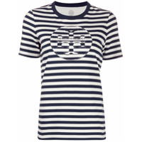 Tory Burch Camiseta com listras e patch de logo - Azul