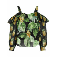 Twin-Set Blusa com estampa de abacaxi e vazado nos ombro - Preto
