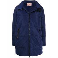 Twin-Set Jaqueta matelassê com capuz e aplicações - Azul