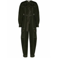 Ulla Johnson Macacão de algodão com cinto e detalhe de bolso - Verde